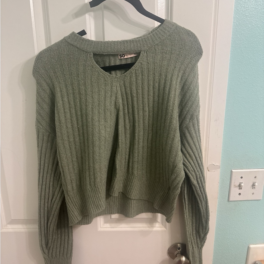 SO Women's Olive Ribbed Knit Sweater